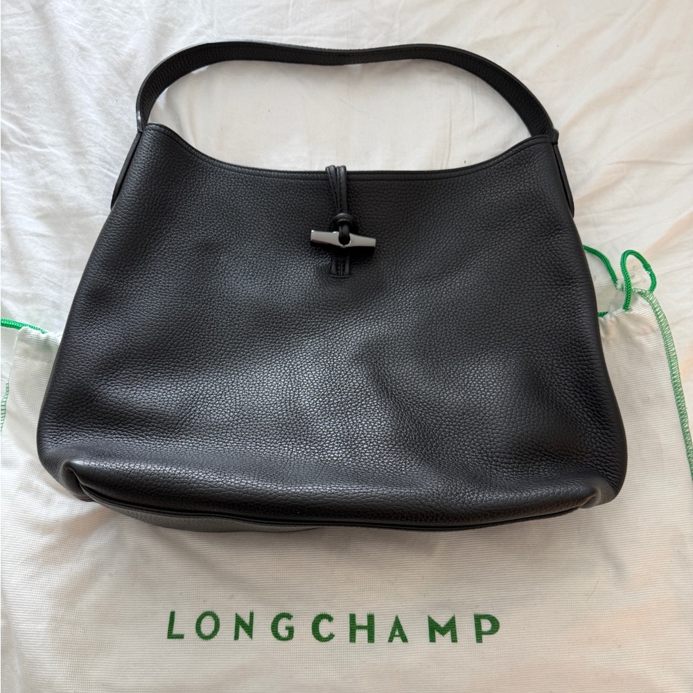 Longchamp Essential Roseau Hobo Black Leather Mint Condition Quiet Luxury $800 - Picture 7 of 16